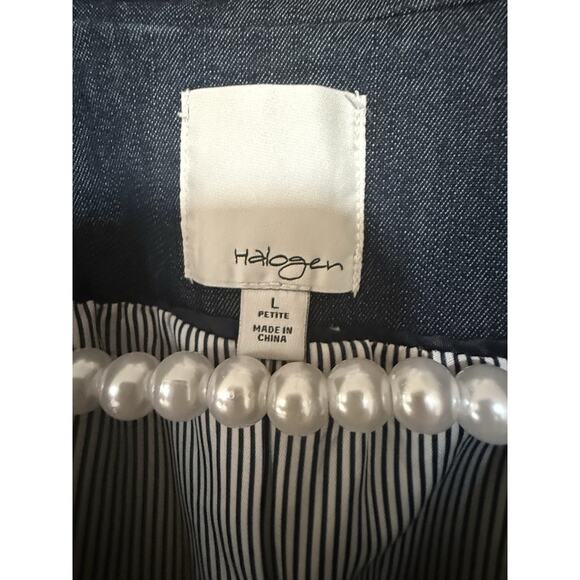 Halogen Petite L Dark Blue Denim Blazer Single-Breasted Notch Lapel Lined - Picture 4 of 6